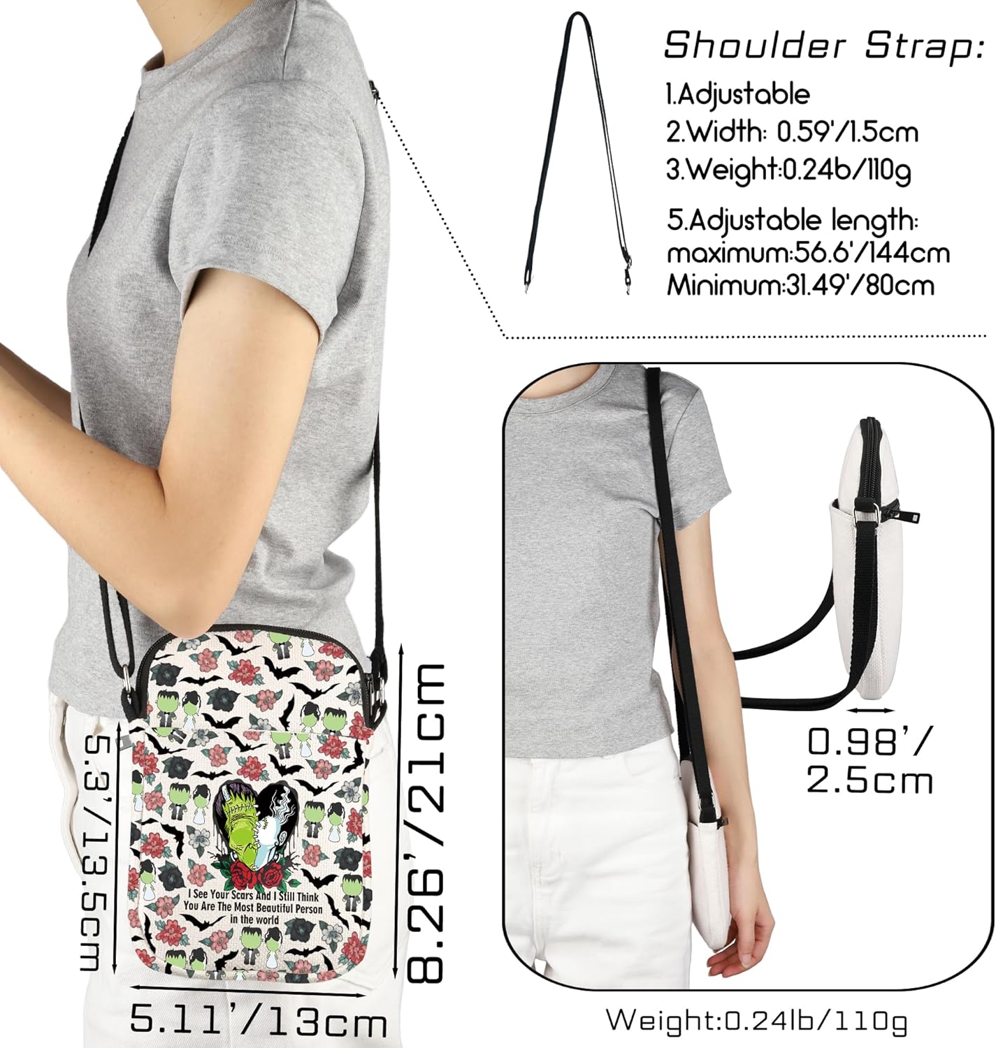 TOBGBE Horror Movie Merch Gifts Gothic Bride & M Love Crossbody Bag I See Your Scars Halloween Horrors Fans Shoulder - Image 3