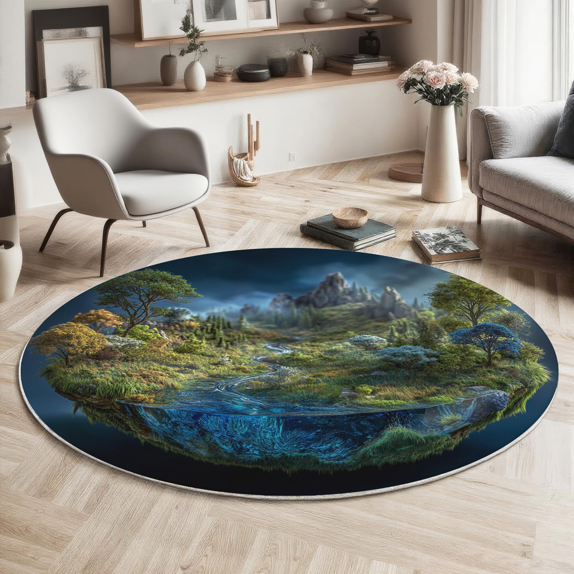 Tapis de salon rond 180cm doux et confortable aux poils courts denses