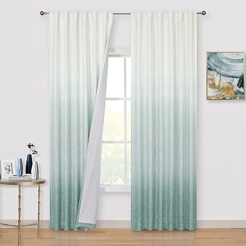 Vision Home Aqua Blue Ombre Full Blackout Curtain Panels Two Tone Room Darkening Curtains for Living Room Bedroom Cream White and Turquoise Window Treatment Set Rod Pocket Back Tabs 50" Wx63 Lx2