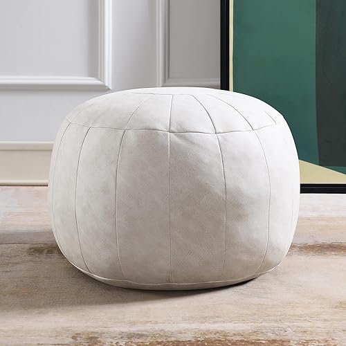 Miniatura 6 de C COMFORTLAND Puf otomano de piel sintética sin relleno, otomano redondo para reposapiés, pufs para taburete de piso, funda de puf con