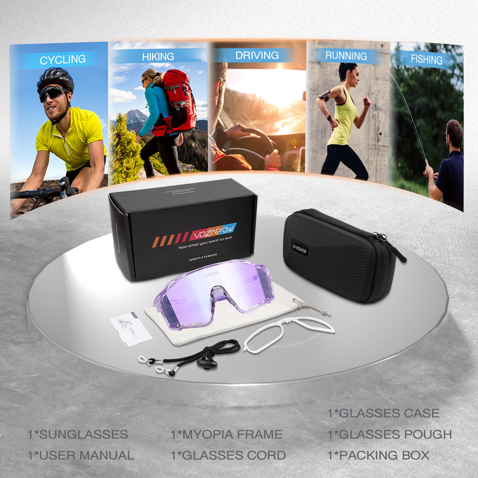 Photochrome Fahrradbrille für Herren und Damen, UV400 Sport-Sonnenbrille für MTB, Reiten, Laufen, Angeln, Baseball