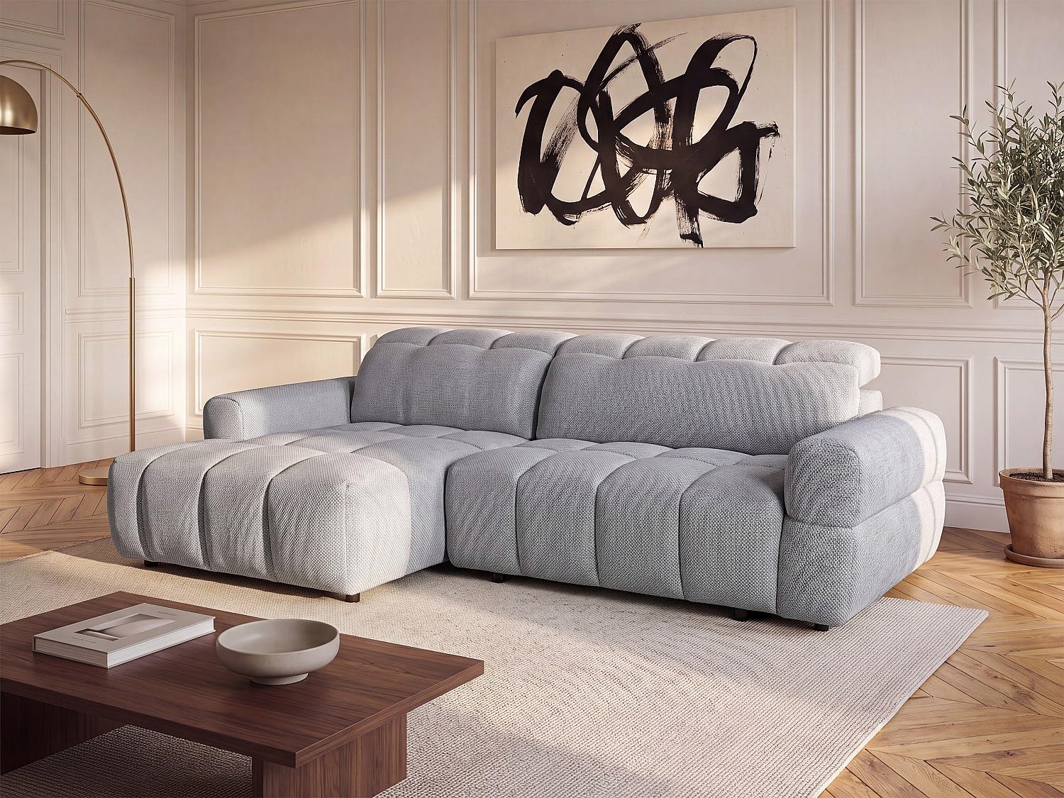 Vente-unique - Canapé d'angle Gauche Relax avec Assise coulissante électrique en Tissu Gris CARIALA