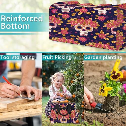 Miniatura 7 de Skulls Flowers Garden Tool Tote Bag for Women Men Gardening Tool Storage Bags with 10 Pockets Standable Garden Home Tool Kits Organizer for Indoor