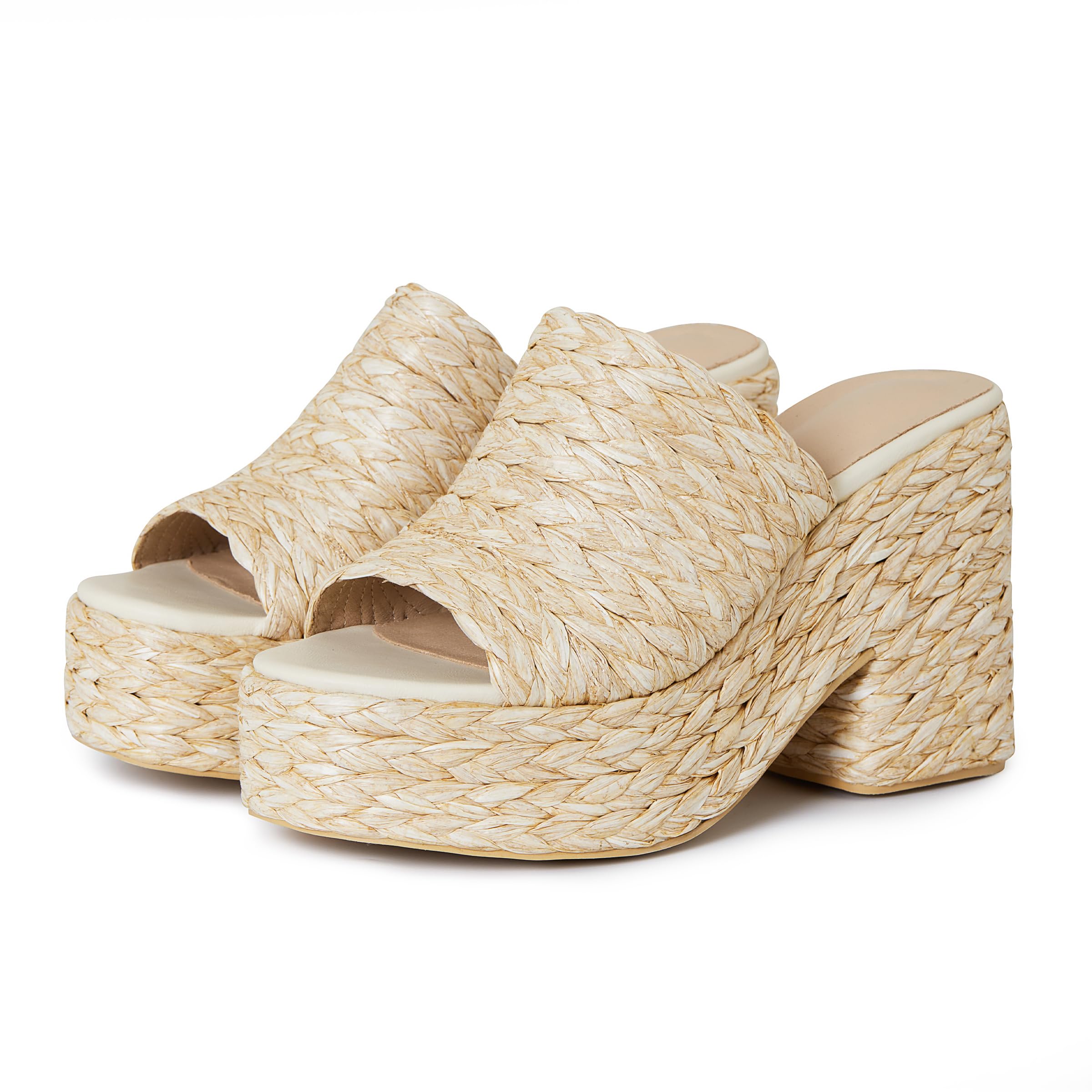 CYNLLIO Platform Sandals for Women Espadrilles Wedegs Open Toe Heels Raffia Woven Slides Chunky Heeled Boho Shoes for Summer Beach Vacation