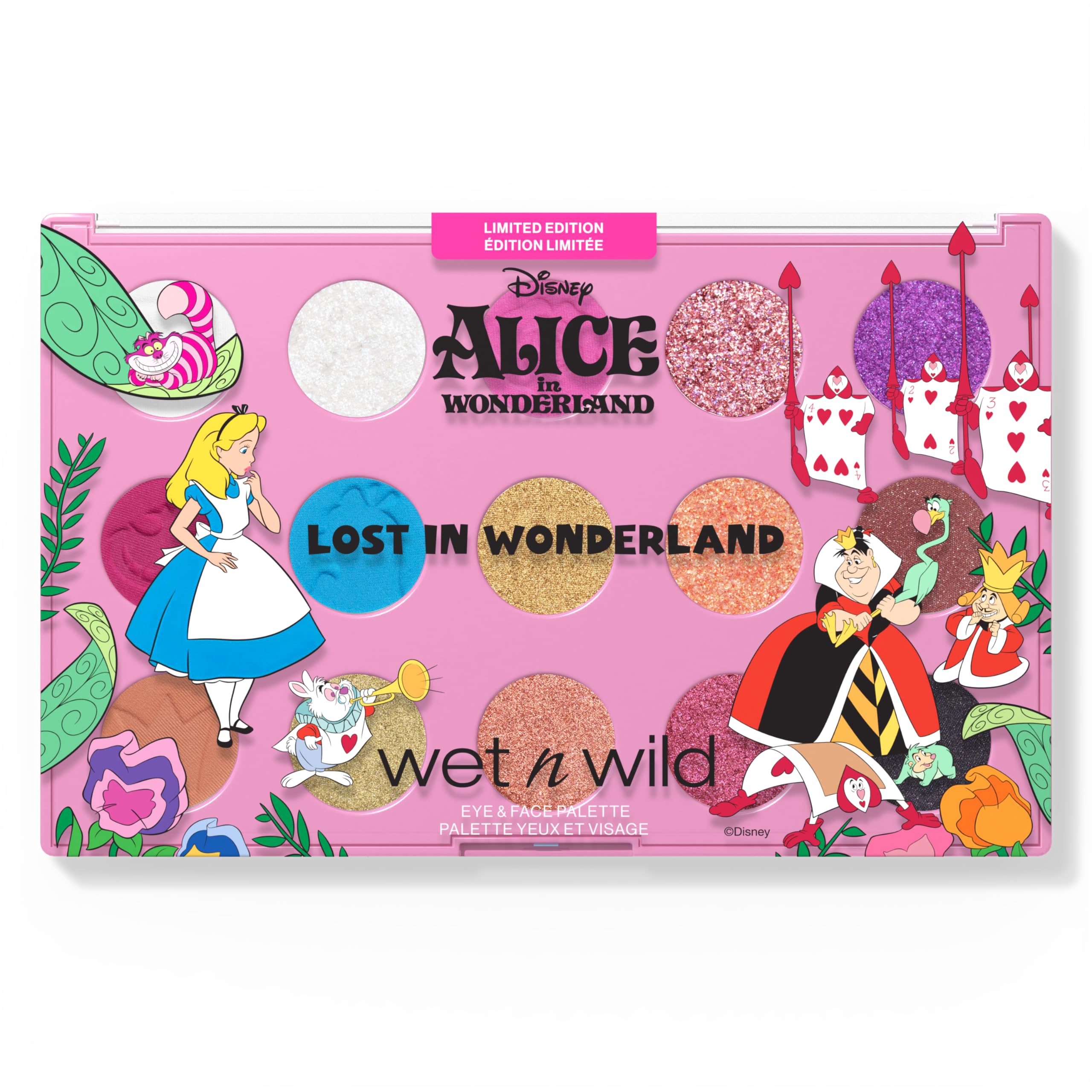 Wet n Wild Alice nel Paese delle Meraviglie 'Lost in Wonderland Palette', Palette di Ombretti e Polvere Viso Pigmentati con Finish Satinati, Cremosi e Brillanti, Facili da Applicare e Sfumare