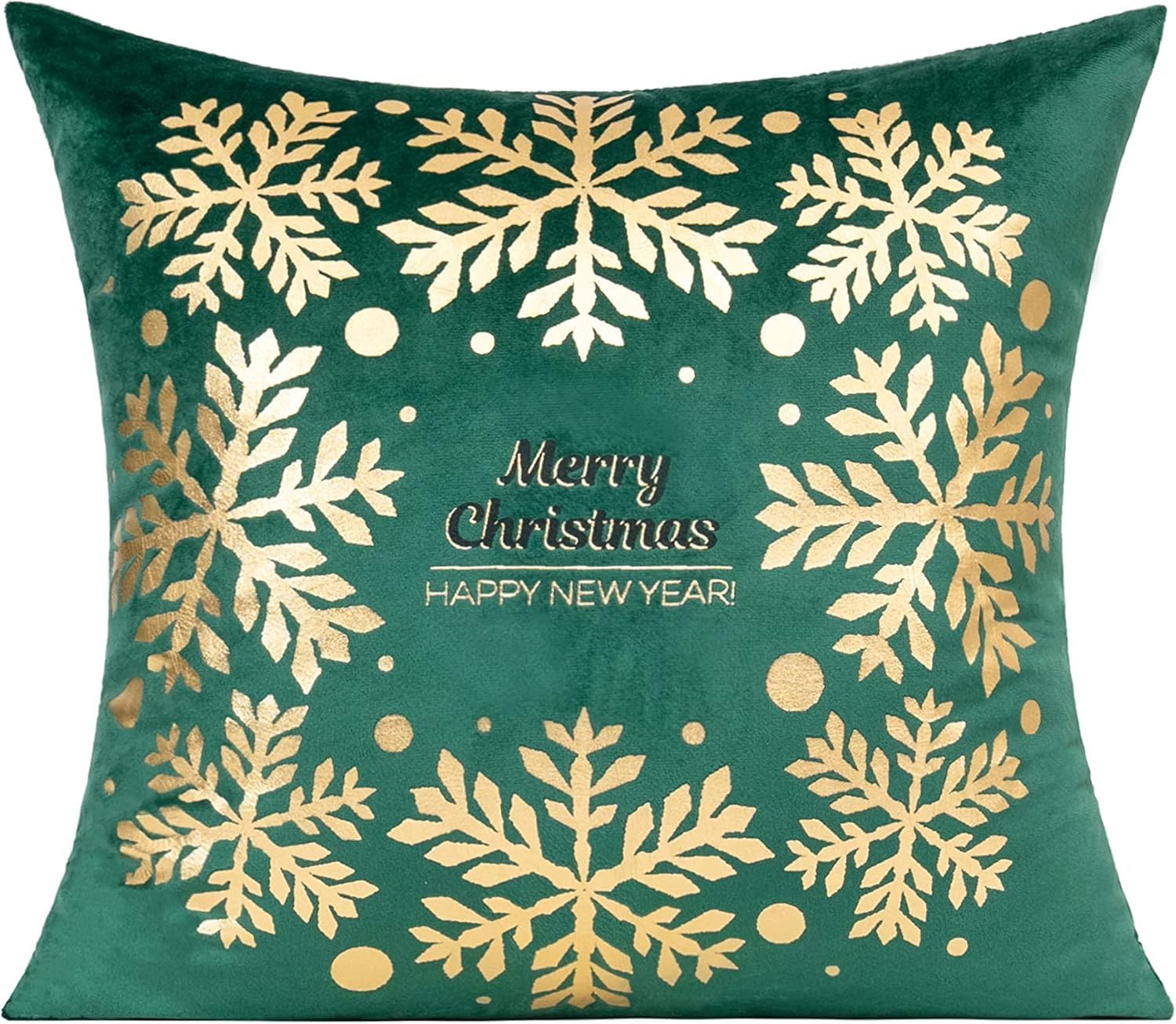 All Smiles Christmas Decorations Throw Pillow Covers Cases 16X16 Set of 4 Winter Xmas Indoor Home Décor Ornaments Velvet Navidad Cushion for Sofa Christmas Tree Snowflake Reindeer， Dark Green Gold