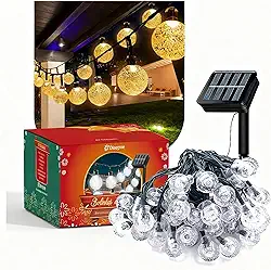 Pisca Pisca Varal Lâmpadas Solar 30 Led Enfeites de Natal 5m Cordão Luzes Externo Decoração Jardim Bolinha Iluminação (Branco quente)