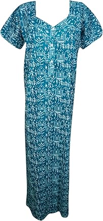 Mogul Interior Prema Womens Cotton Nightgown Printed Button Front Button Caftan Maxi Dress Large