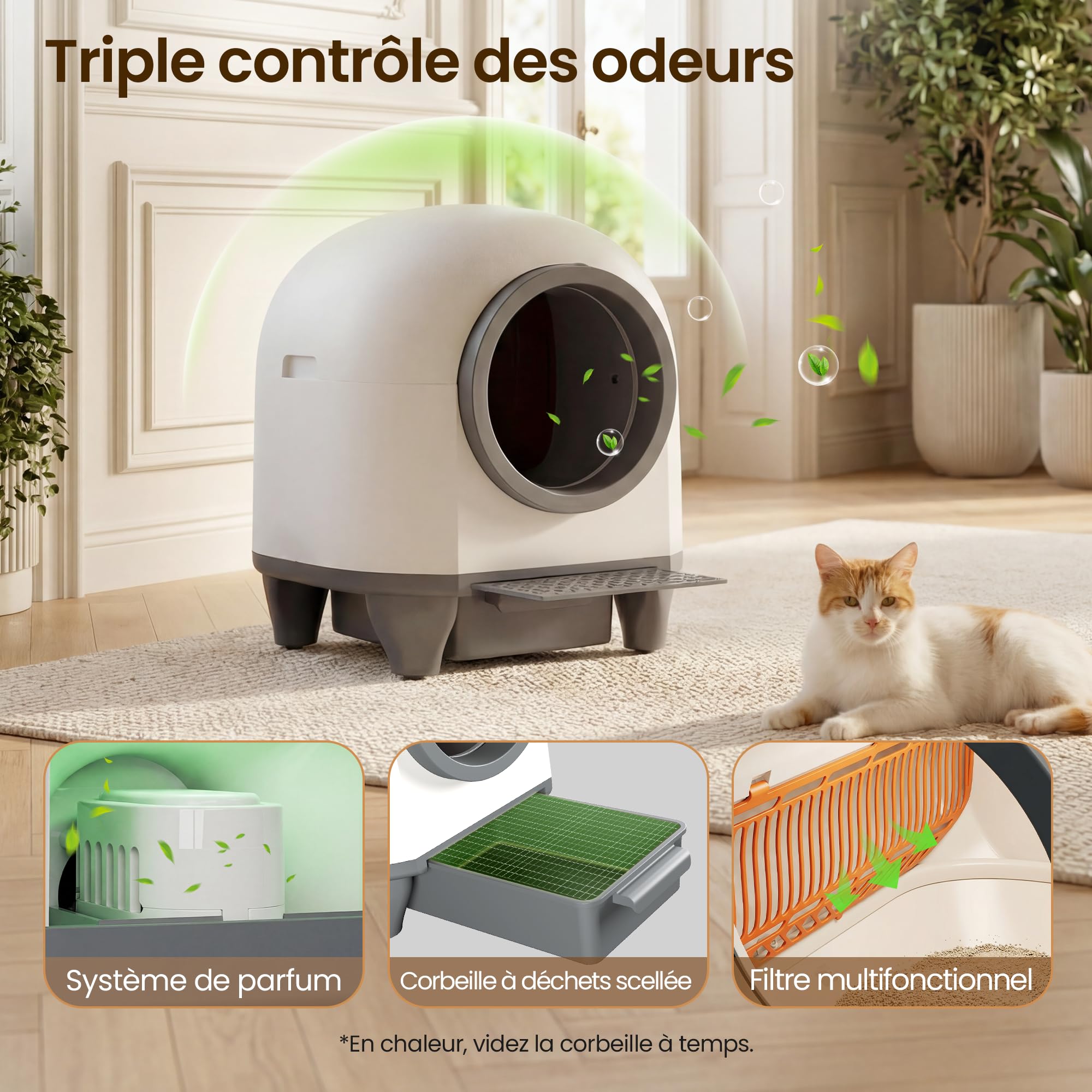 Devoko Litiere Chat autonettoyante Grande Capacité 90L | Automatique avec Contrôle par Appli et 6 Capteurs | Litiere Automatique pour Chat Auto nettoyante conçue pour Les Grands Chats (Max. 10kg)