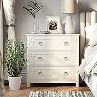 COZAYH Farmhouse 3-Drawer White Dresser - Rustic French Country Chest with Embossed Geometric Lines for Bedroom