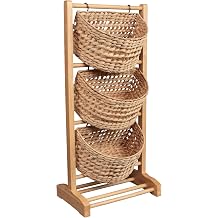 happimess SHF2005A Havana 35.5 in. H Handcrafted Pine Wood 3-Tier Floor Stand with Water Hyacinth Baskets Storage Rack, Natural