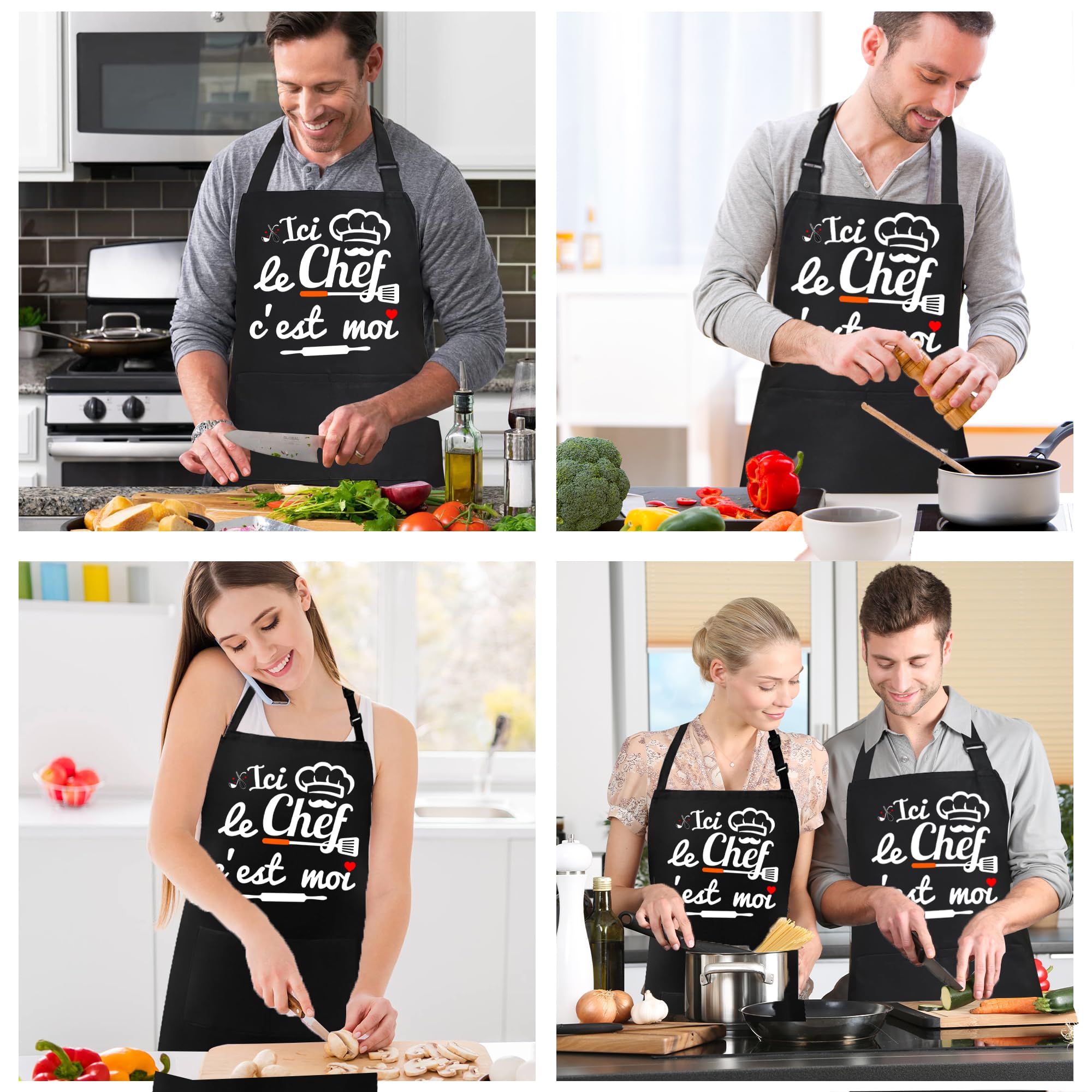 Tablier Cuisine Homme, Noir Personnalisé Imperméable Tablier de Cuisine Homme Humour, Réglable Tablier Barbecue Homme für Cadeau Fete Des Peres Saint Valentin Noel Papa