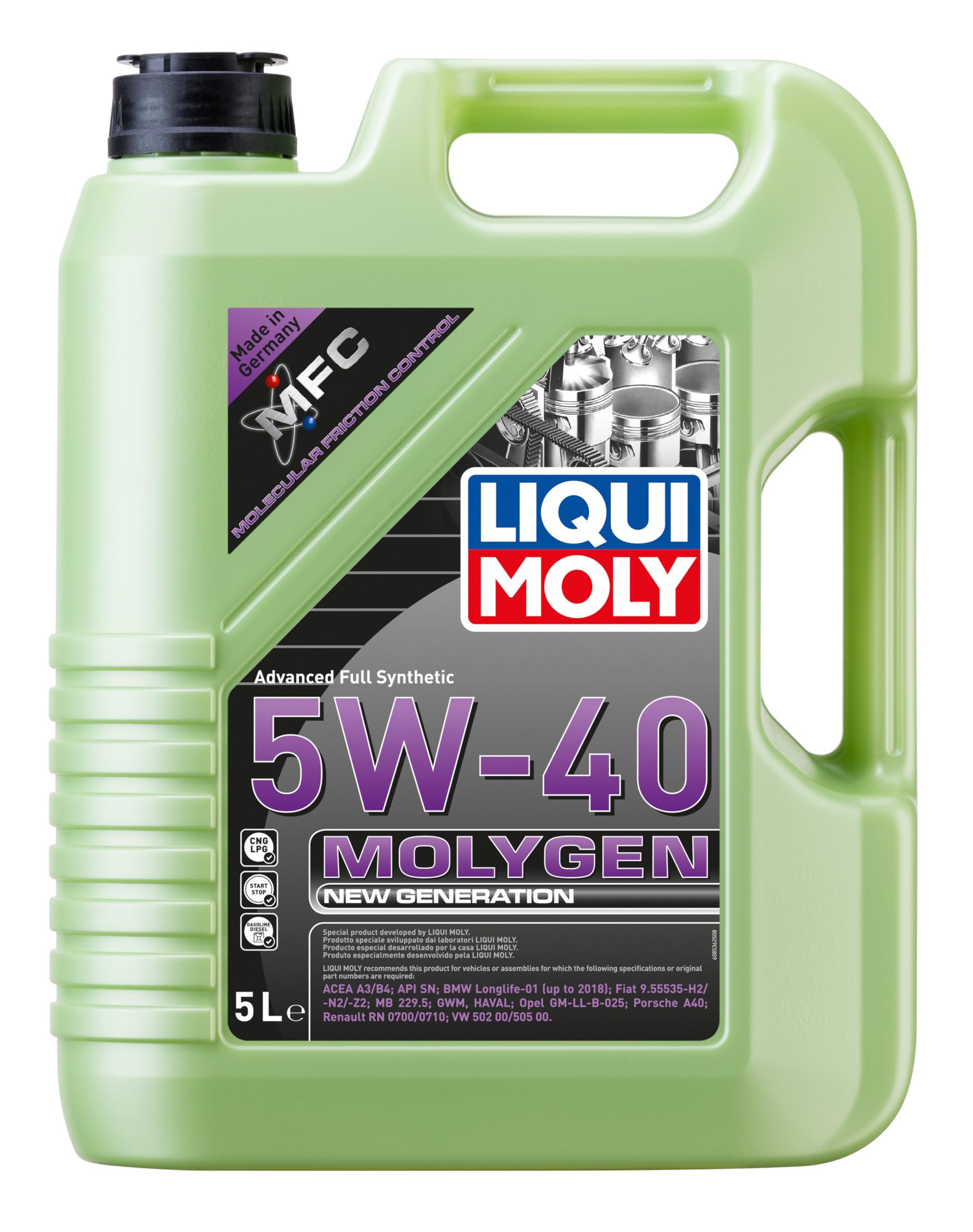 LIQUIMOLY Molygen New Generation 5W-30 Engine Oil for 4-Wheeled Vehicles | Hydrogen Decomposition Synthetic Oil for Gasoline Cars, 5L, 9952