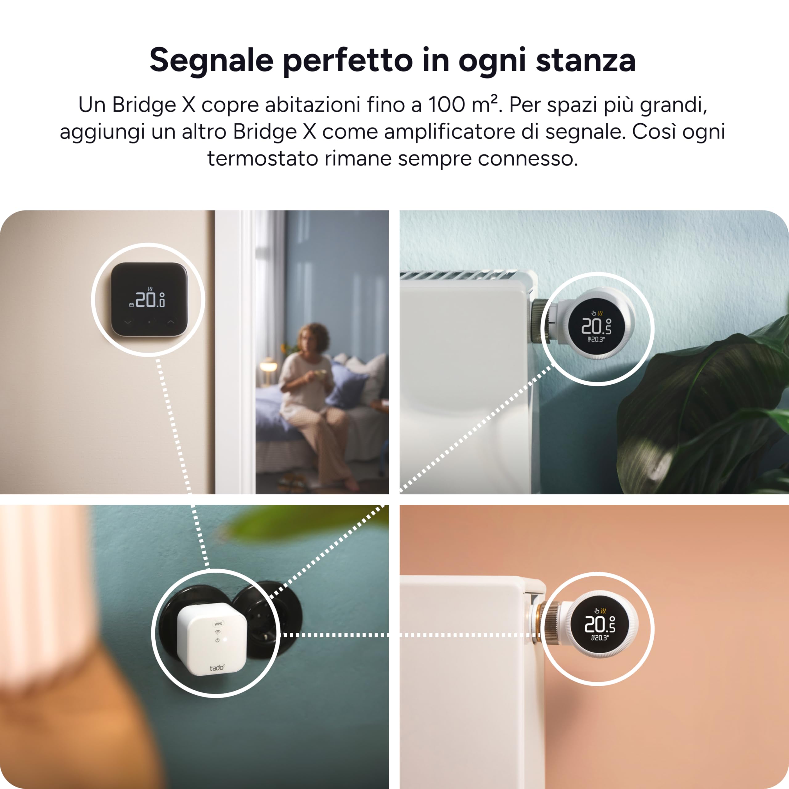 tado° Bridge X, Thread Border Router e amplificatore di segnale per tado° X e altri dispositivi compatibili con Thread in ambiente smart home