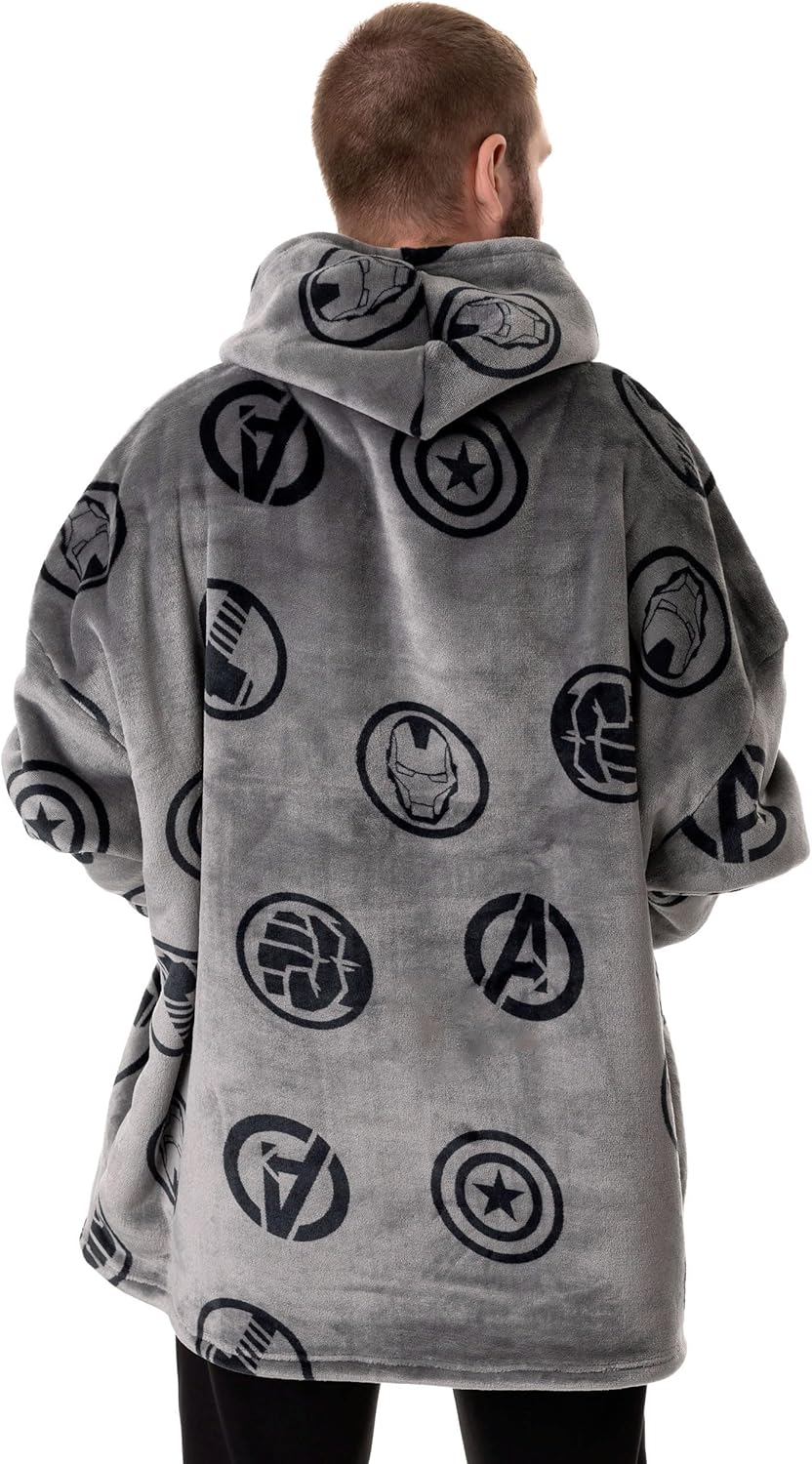Marvel Mens Wearable Blanket Hoodie | Adults Pullover with Character and All Over Print Graphics