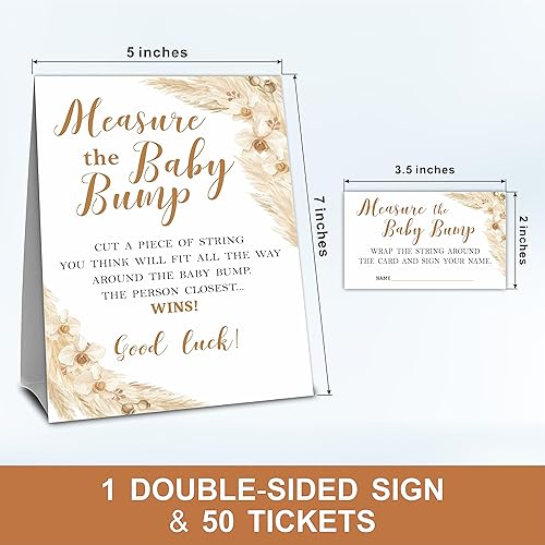 Miniatura 2 de Boho Baby Shower mide la protuberancia, mide el vientre de mamá, 1 letrero de pie y 50 boletos, revelación de género, baby shower, actividad de