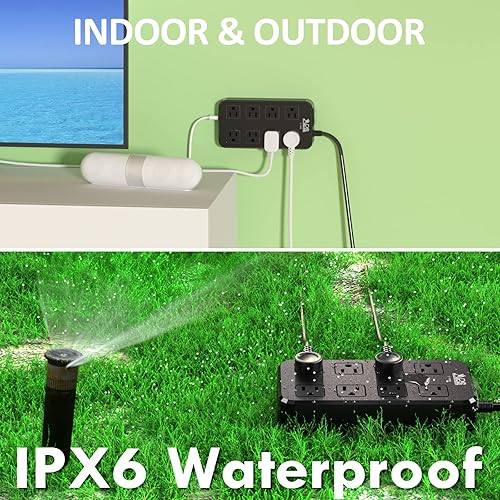 Miniatura 4 de Tira de alimentación IPX6 para exteriores resistente a la intemperie, protector de sobretensiones impermeable con 8 salidas anchas, cable de