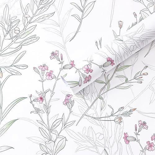 Dimoon Papel tapiz floral de 78.7 x 17.3 pulgadas, papel de contacto blanco dorado con mariposa, hoja gruesa, impermeable, vintage, autoadhesivo,