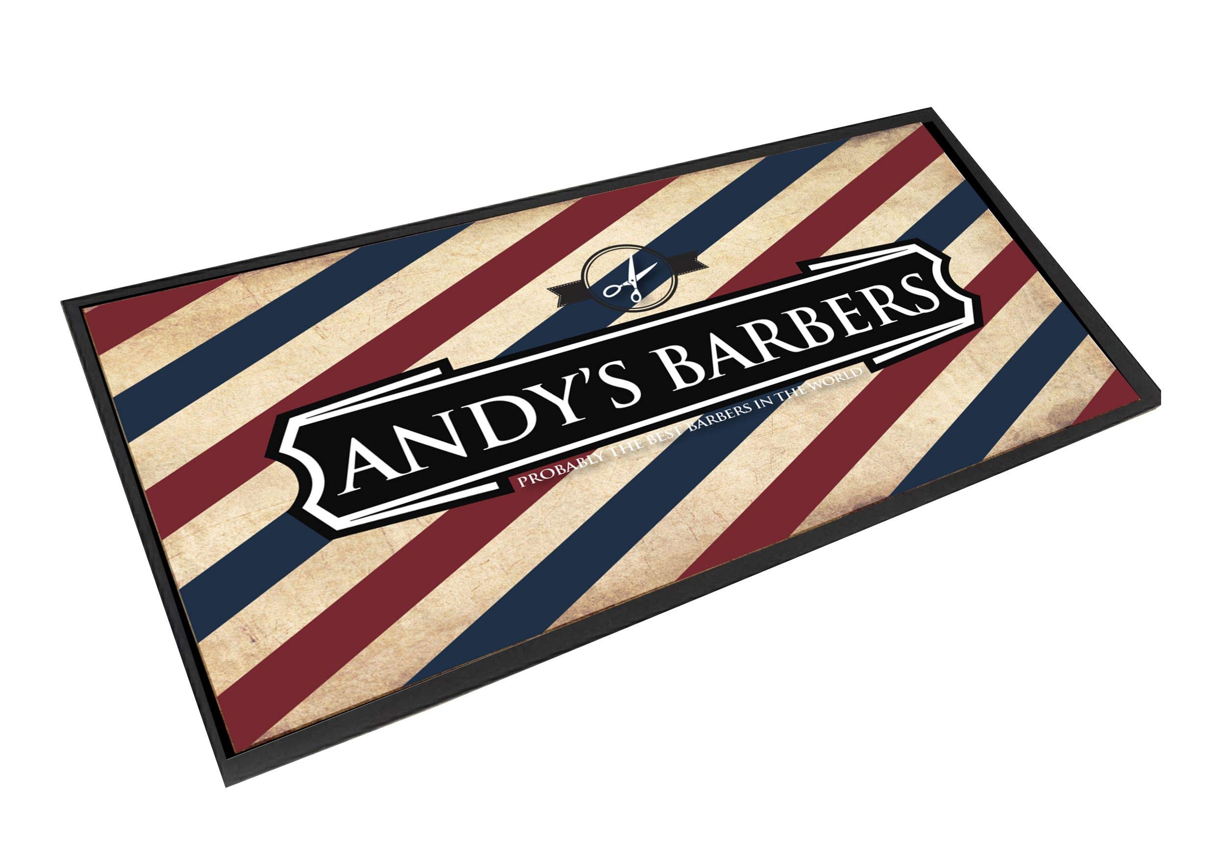 Artylicious Barber Mat, Personalised Barbers Shop Scissor Mat, Red Blue Stripes Grunge Fabric Mat