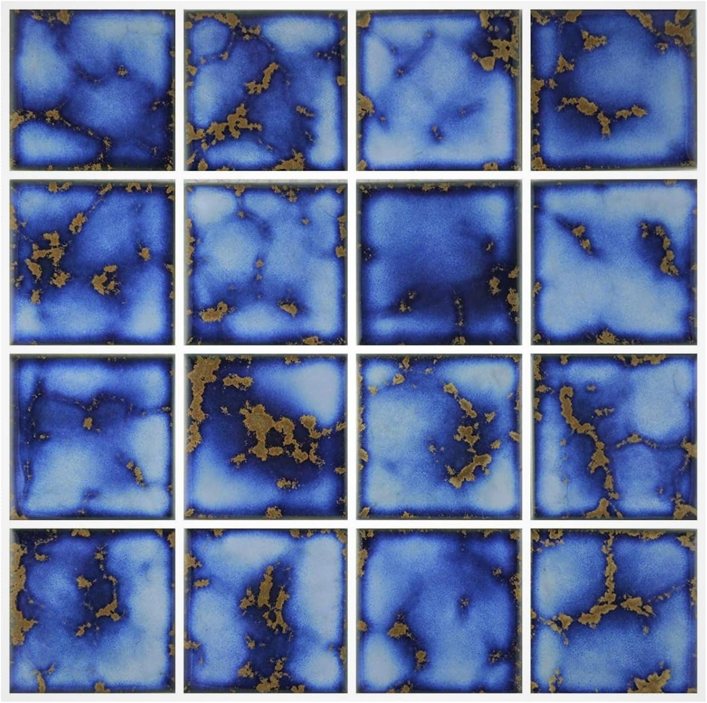 Tenedos 3x3 Calacatta Blue Porcelain Mosaic Tile Square Pattern Mesh-Mounted for Kitchen Backsplash Bathroom Shower Accent Wall Pool Use (5 Sheets)