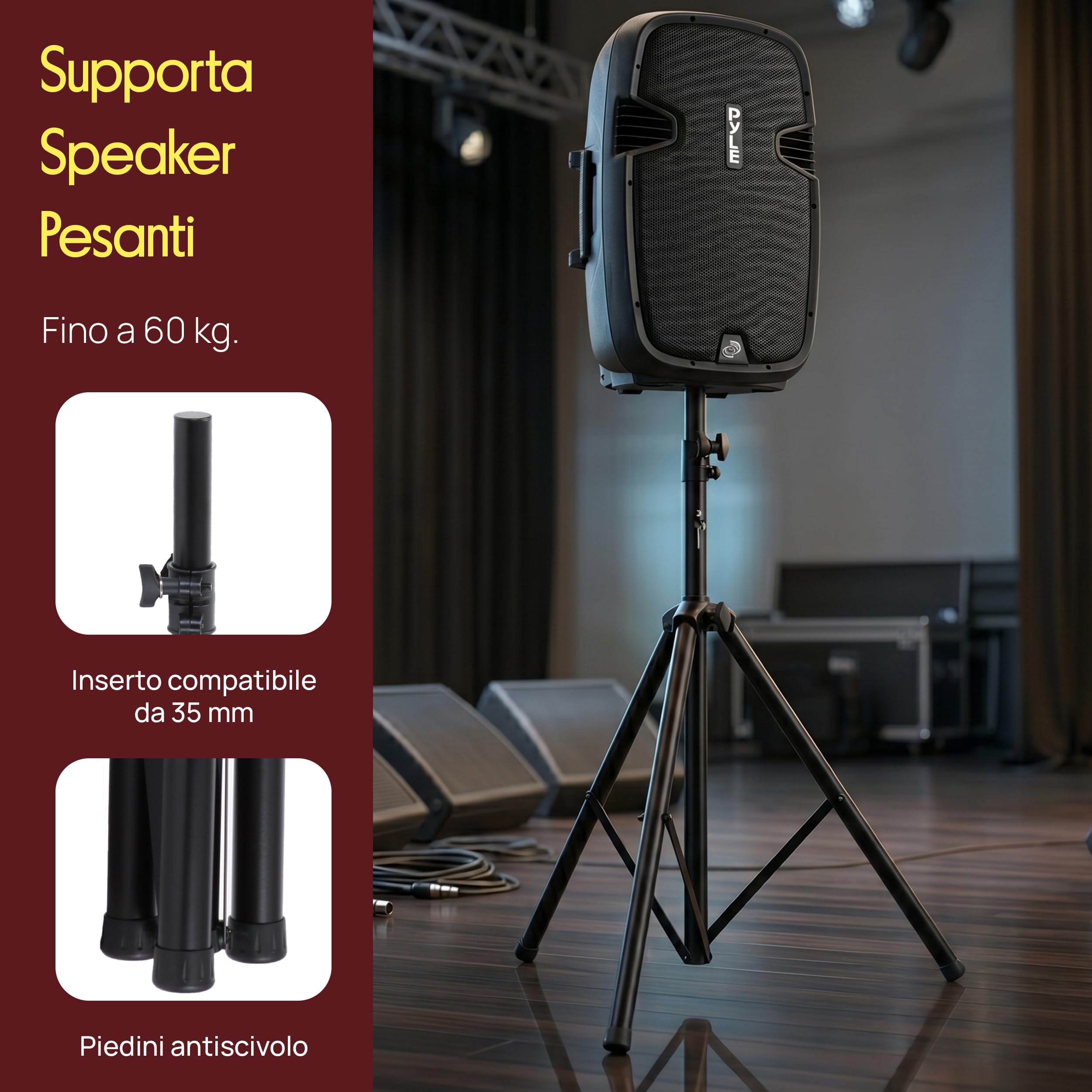 Pyle Stativi per Casse Treppiede Pieghevole, Altezza Regolabile, Stand Casse e Borsa, Acciaio Robusto, Serrature Vite PIN Sicurezza
