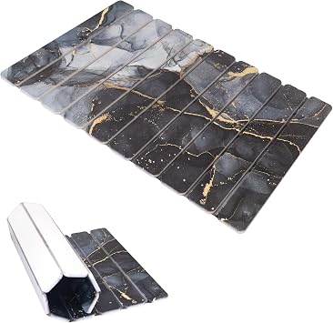 Large Stone Dish Drying Mat for Kitchen Counter, 24"16" Black Marble Quick Drying Mat with Sanding Pads Non-Slip Roll Up Absorbent Diatomaceous Earth Mat for Dishes Bottles Cups