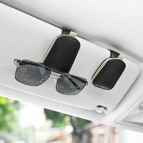 Miniatura 2 de SINGARO Soporte para lentes de sol para coche, hebilla magnética de cuero para visera, clip para lentes de sol, clip para tarjeta y almacenamiento