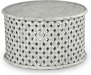 Round Tribal Carved Wood Cocktail Table