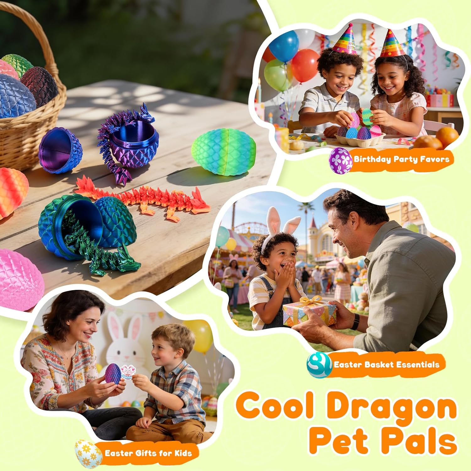 TBOLINE 16 Pack 3D Printed Dragon Egg, Articulated Crystal Animals Dragon Fidget Toys with Basket & Stickers, Small 3D Printer Dinosaur Eggs Party Favors Classroom Prizes for Kids Boy 5-7 8-12
