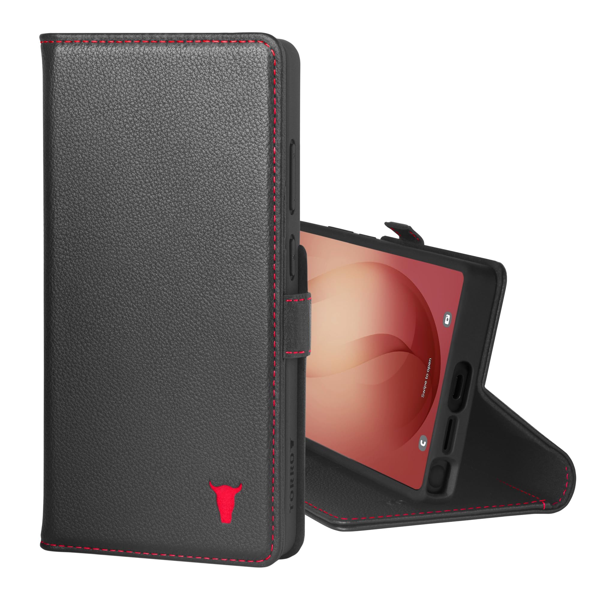 TORRO Hülle kompatibel mit Samsung Galaxy S26 Ultra 5G 2025 - Premium Leder Hülle mit Standfunktion und Kartenfächern (Schwarz)