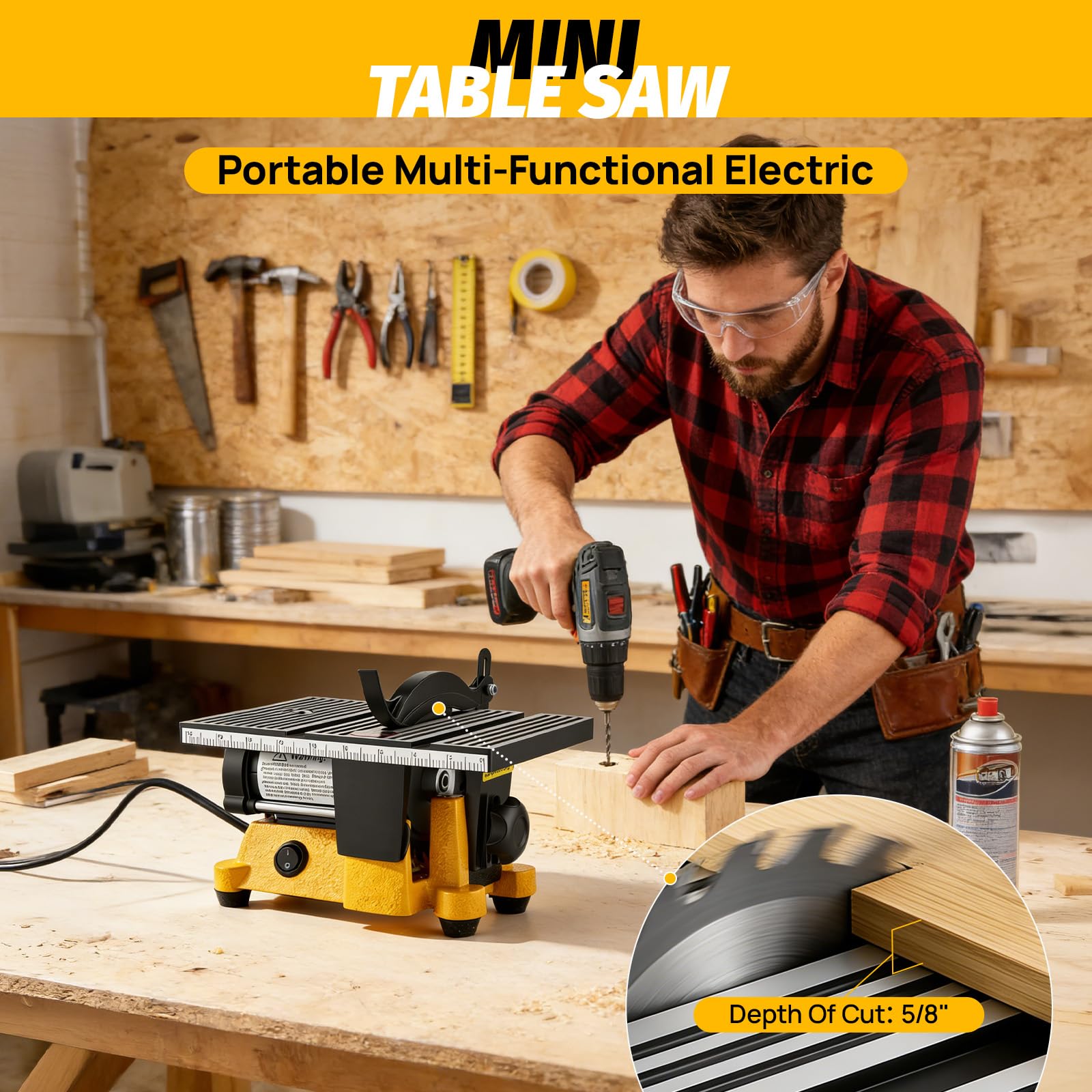 Mini Tischkreissäge Mit 3 Klingen, Tischkreissäge Klein, 90w Multifunktionale Tragbare Präzisions DIY Miniatur Tischkreissägen, 4500rpm Tischsäge Für Handwerksarbeiten(A)