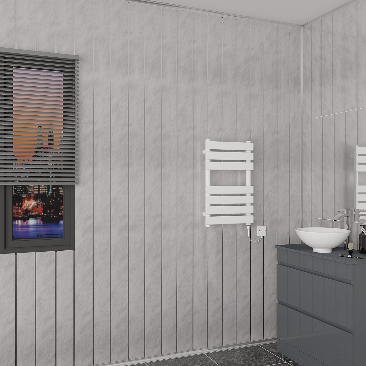 NRG Gloss Grey Marble 2 Chrome Strip 5mm Thick PVC Bathroom Cladding ...