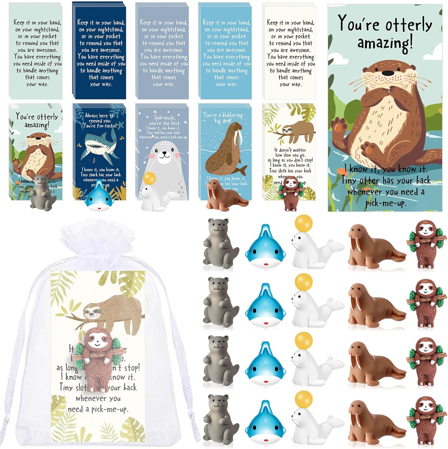 Fumete 75 Sets Employee Appreciation Gifts Bulk for Coworker Graduation Teacher Nurse Volunteer Positive Resin Animal with Funny Motivation Pun Note Cards Office Team Staff Pocket Favor(Stylish Style)