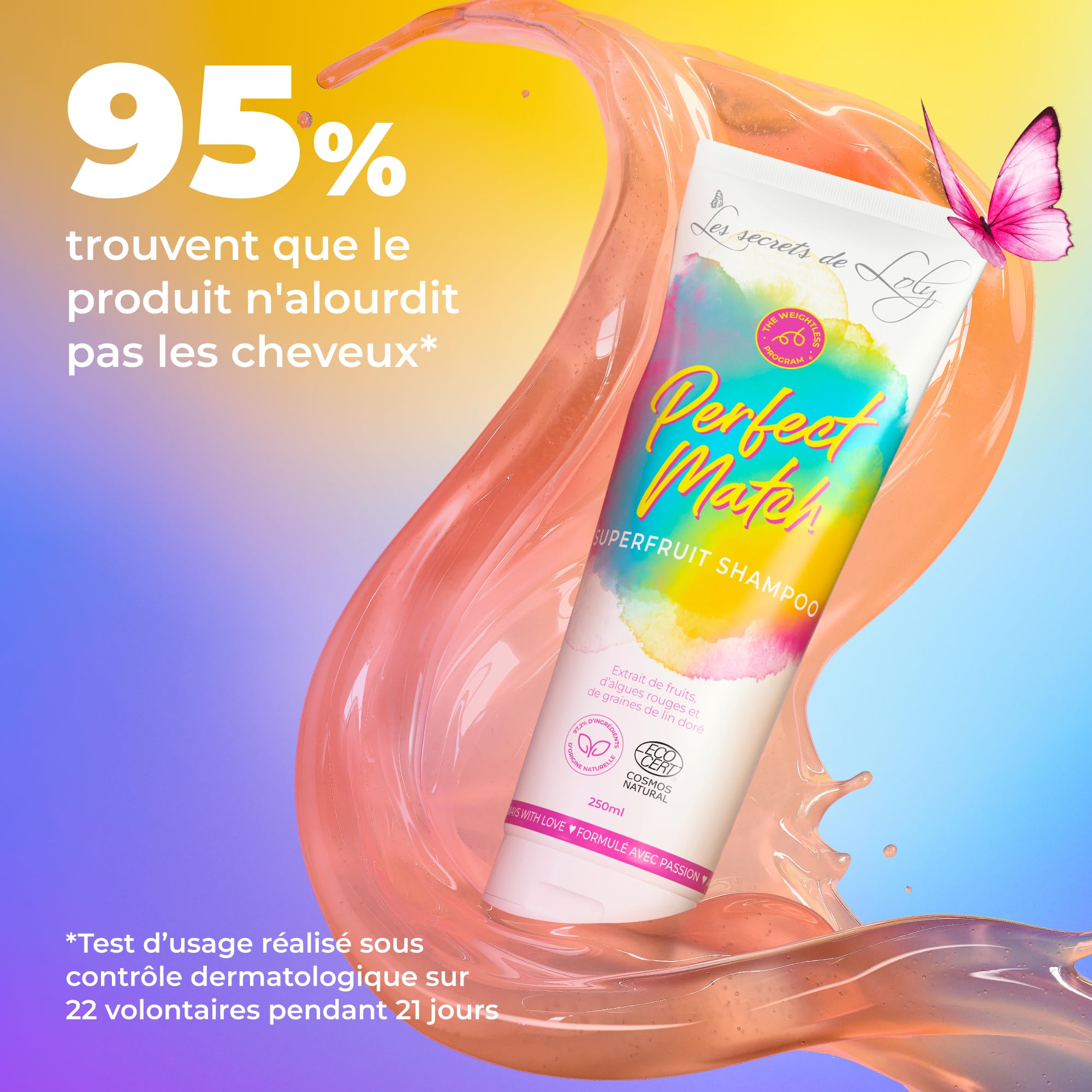 Les Secrets de Loly – Perfect Match – Shampooing sans Sulfate – Cheveux Ondulés, Bouclés & Frisés – Hydratant Léger – 97% d'Origine Naturelle – 250 ml