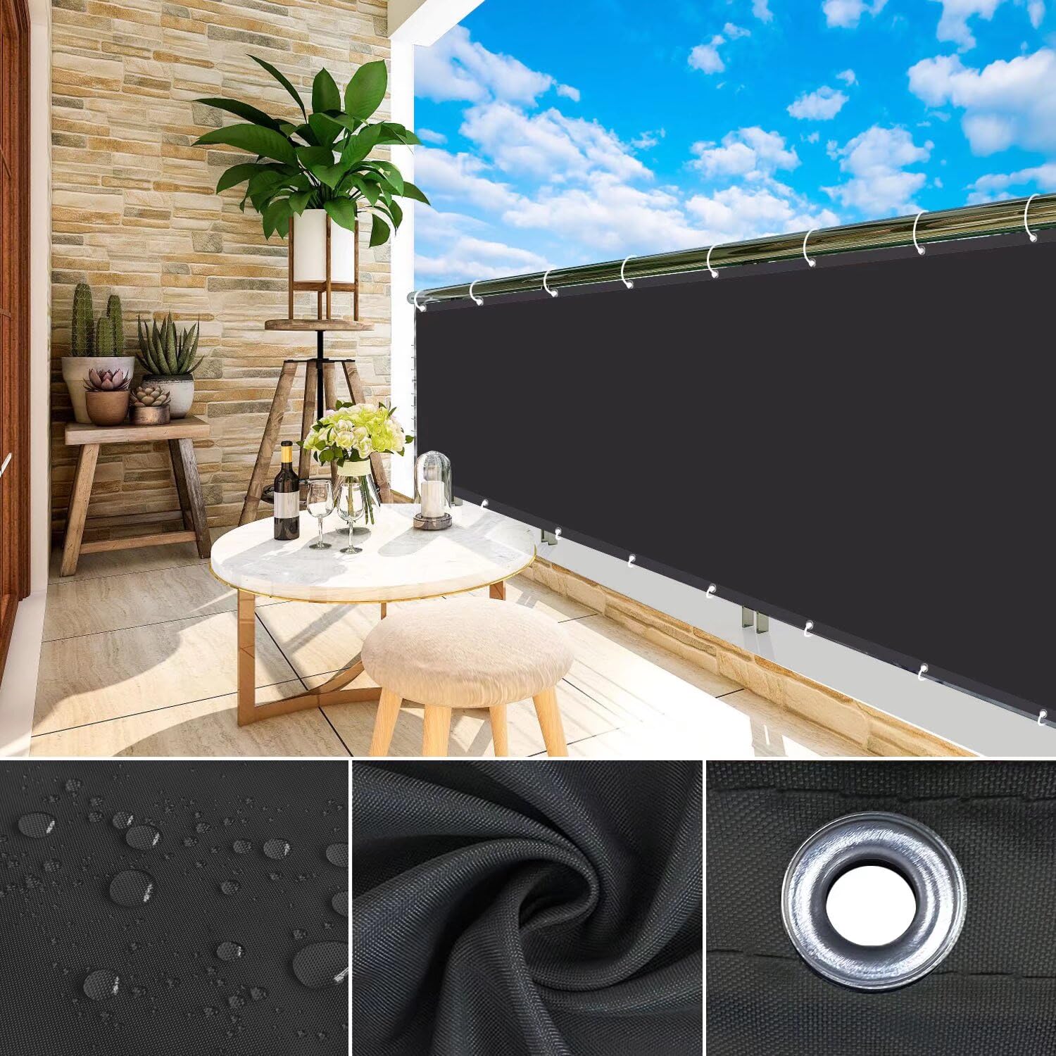 WEALSFUN Balcony Privacy Screen, Balcony Cover (390 Sizes and 8 Colours), Balcony Cladding, No Drilling, Opaque - Image 2
