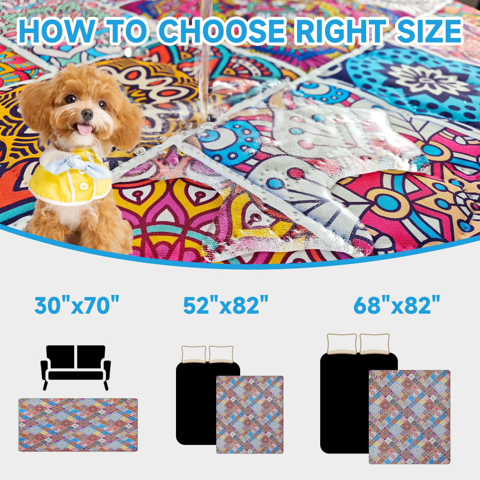 Couverture imperméable réversible pour chien - Style bohème - Lavable - Protège mobilier, lit et canapé (médaillon coloré, 178 x 76 cm)