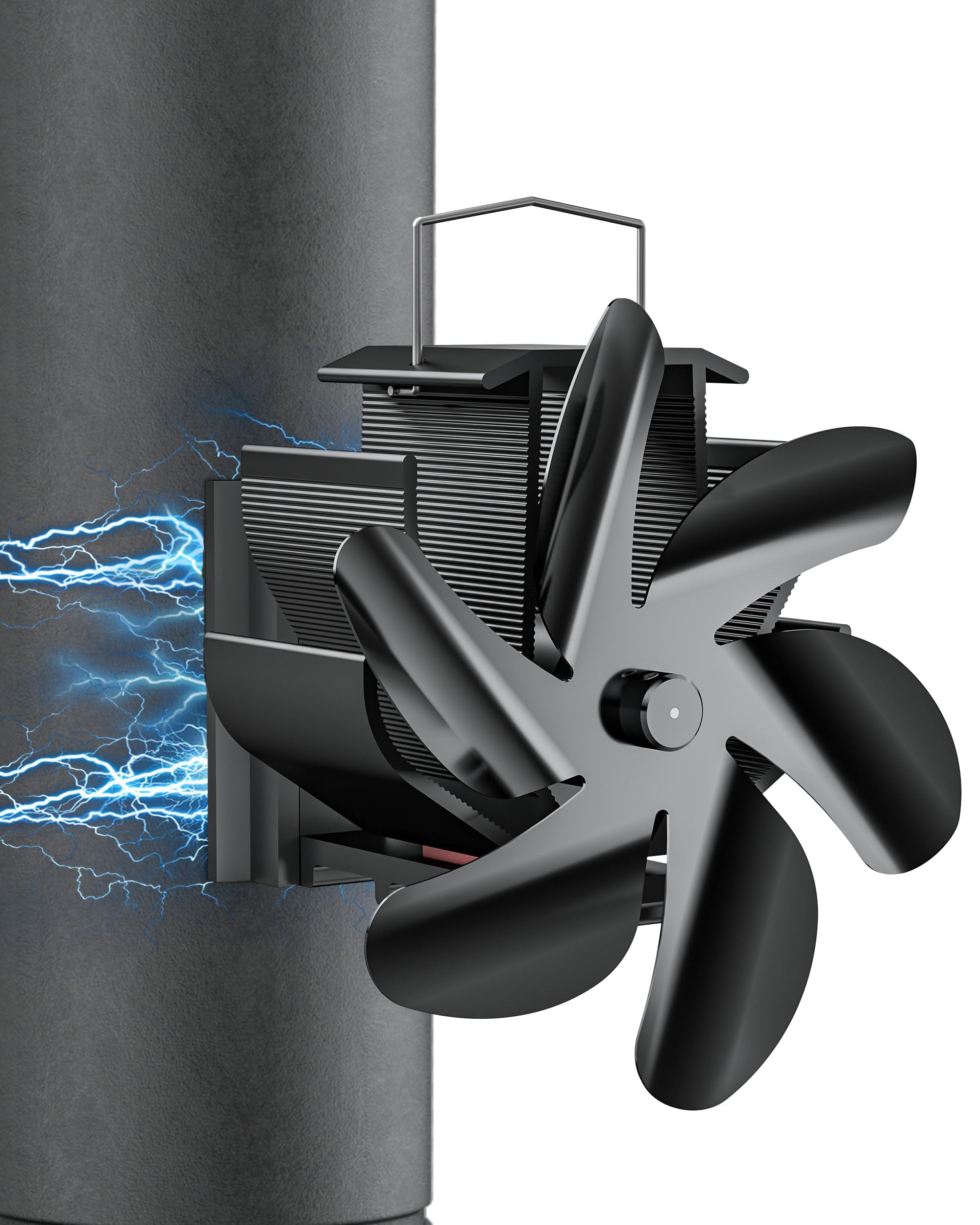 Signstek Ofenventilator, Holz Kaminventilator, Magnetisch Rohrventilator, Rohr Ofenventilator ohne Strom, 6 Blättriger Kaminlüfter am Kaminrohr Kaminofen Holzofen