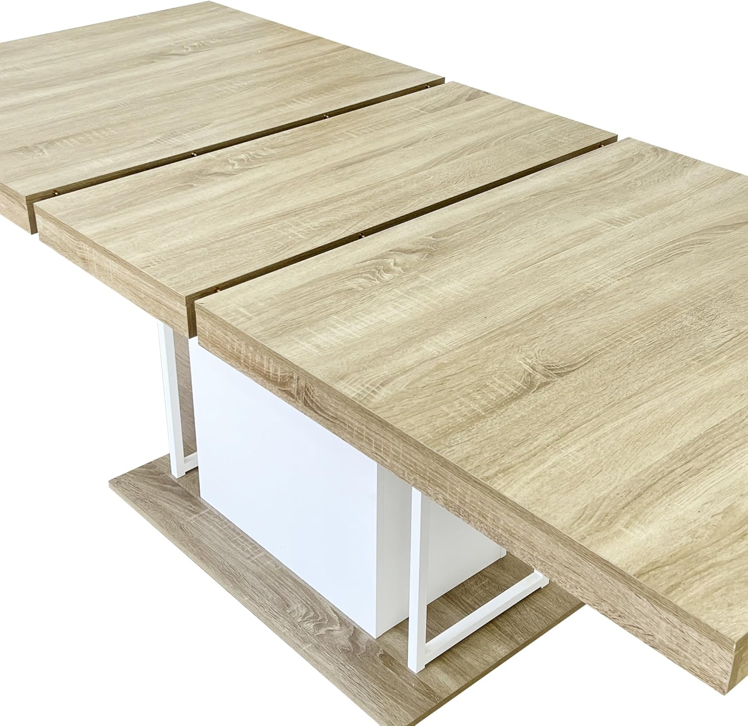 KEIKI 62.99'' to 78.7'' Extendable Dining Table, Modern Farmhouse Expandable Kitchen Table for 6-10 People, Large Wooden Conference Table, White Oak
