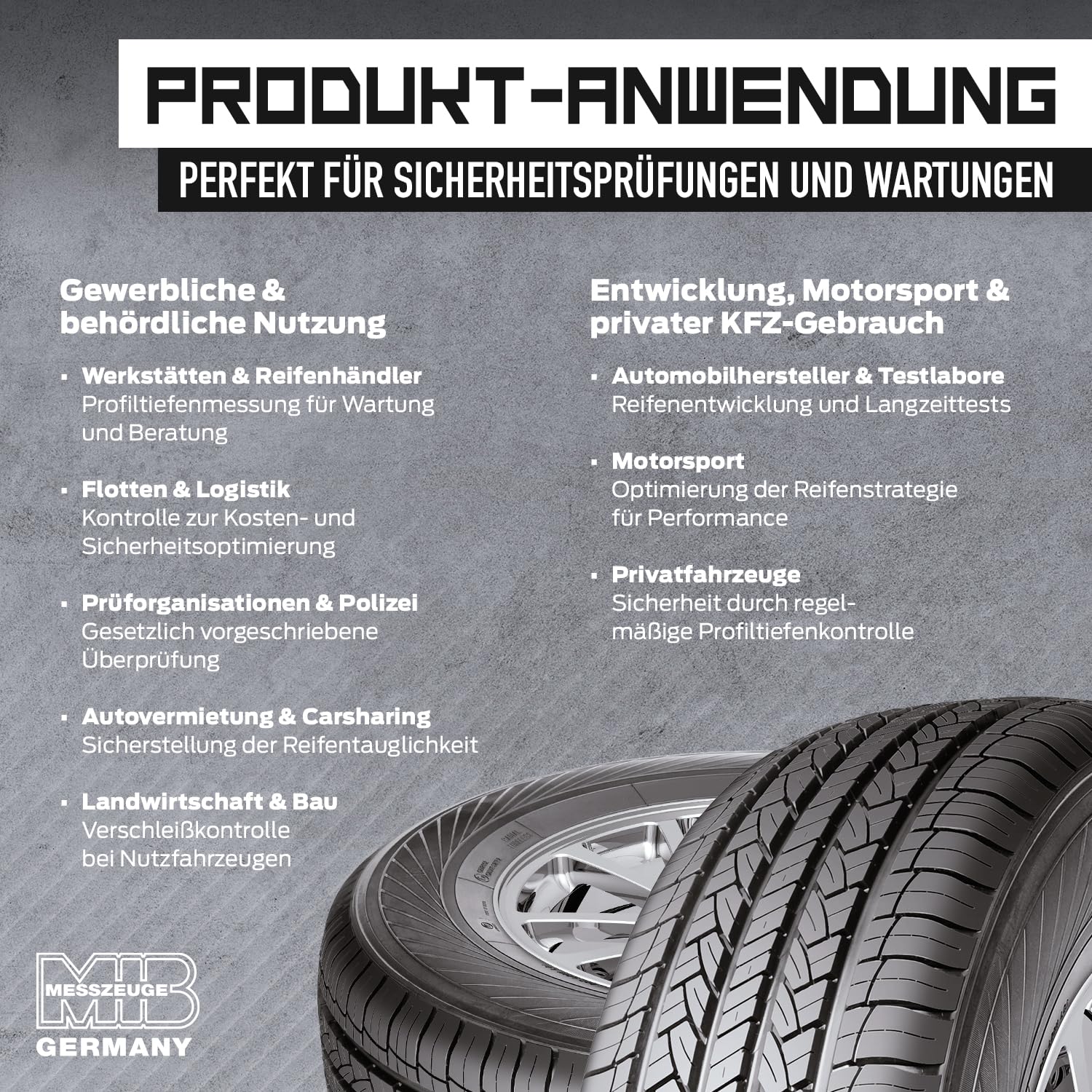 MIB Digitale Reifen-Profillehre für PKW & LKW Nr. 615/3 | Reifenprofilmesser | Tiefenmesser aus Kunststoff | Profiltiefenmesser für Autoreifen | Messwerkzeug | Messbereich 30mm | inkl. Batterie & Etui