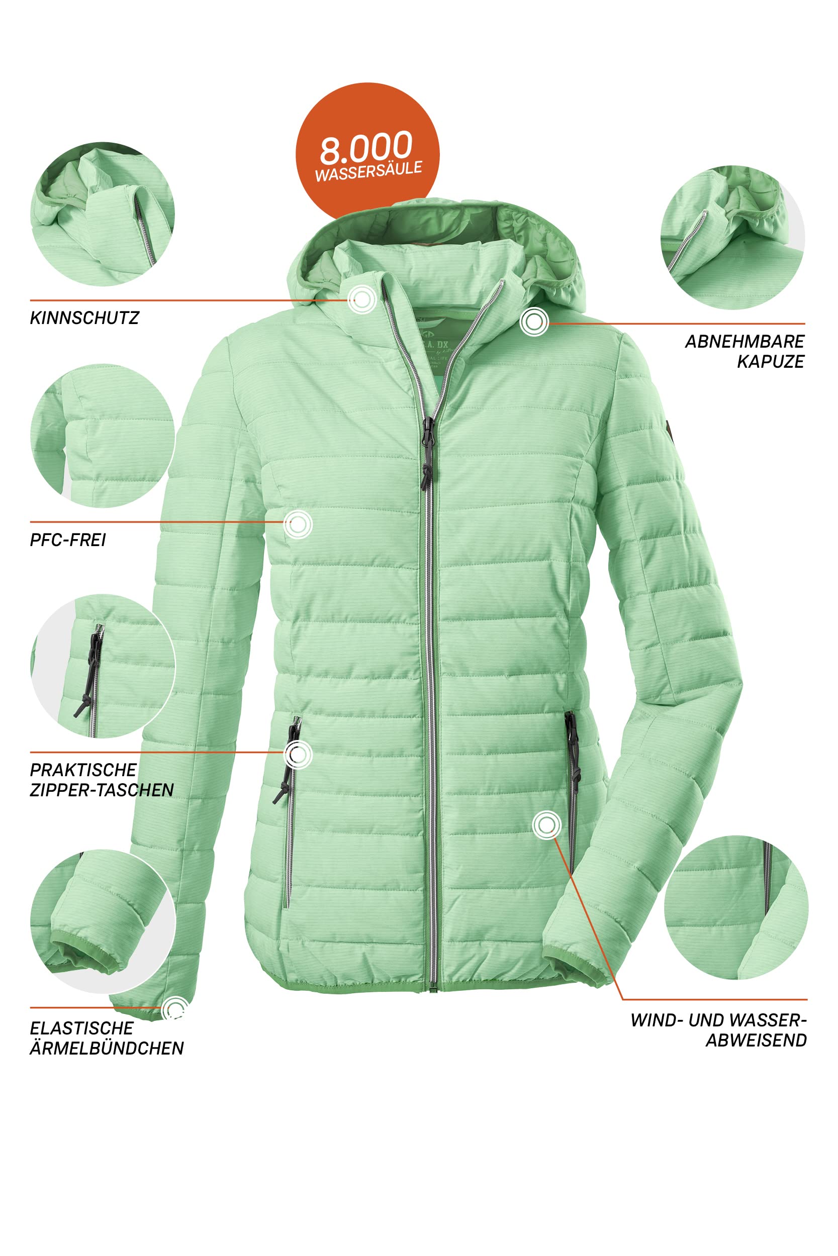 G.I.G.A. DX Damen Uyaka Stripe Lässige Funktionsjacke in Daunenoptik mit abzippbarer Kapuze