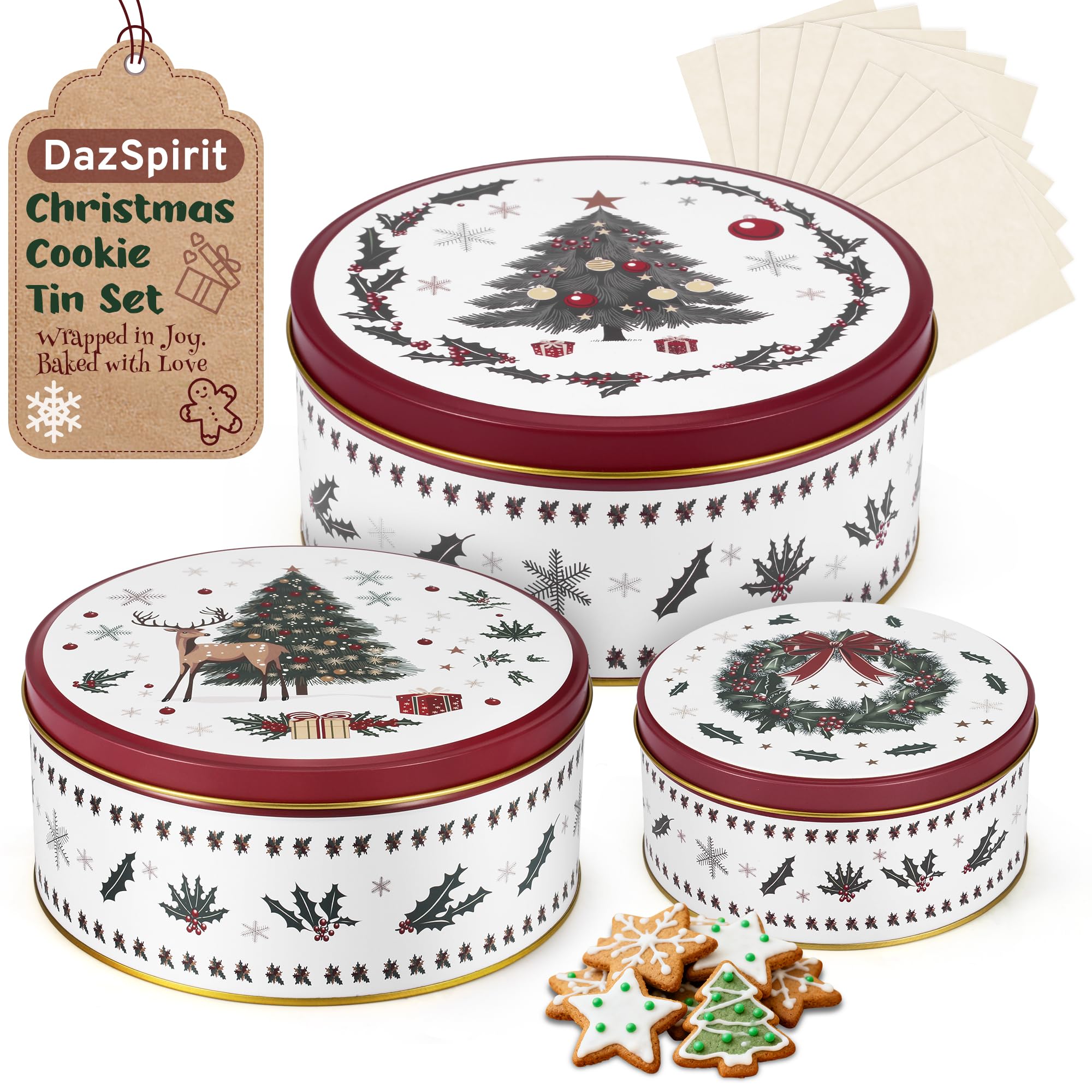 DazSpirit Christmas Biscuit Tins, Set of 3 Metal Cookie Tins with Lids — image 1