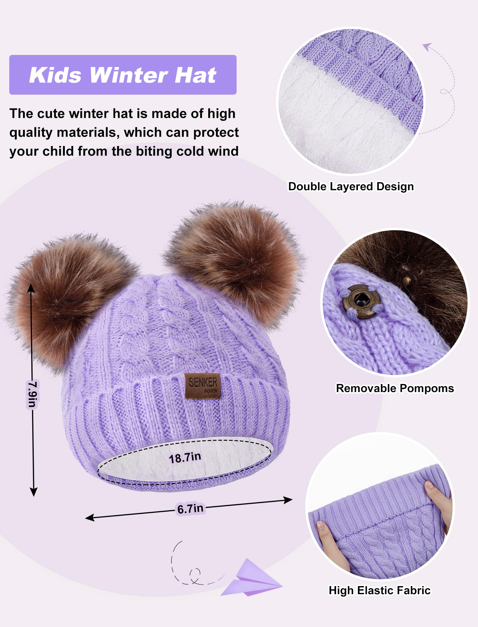Condition photo showing New/Like New for Senker Fashion Kids Winter Beanie Hat Scarf Gloves Set for Girls Boys Knit Warm Pompom Toddler Hats Mittens Neck Warmer