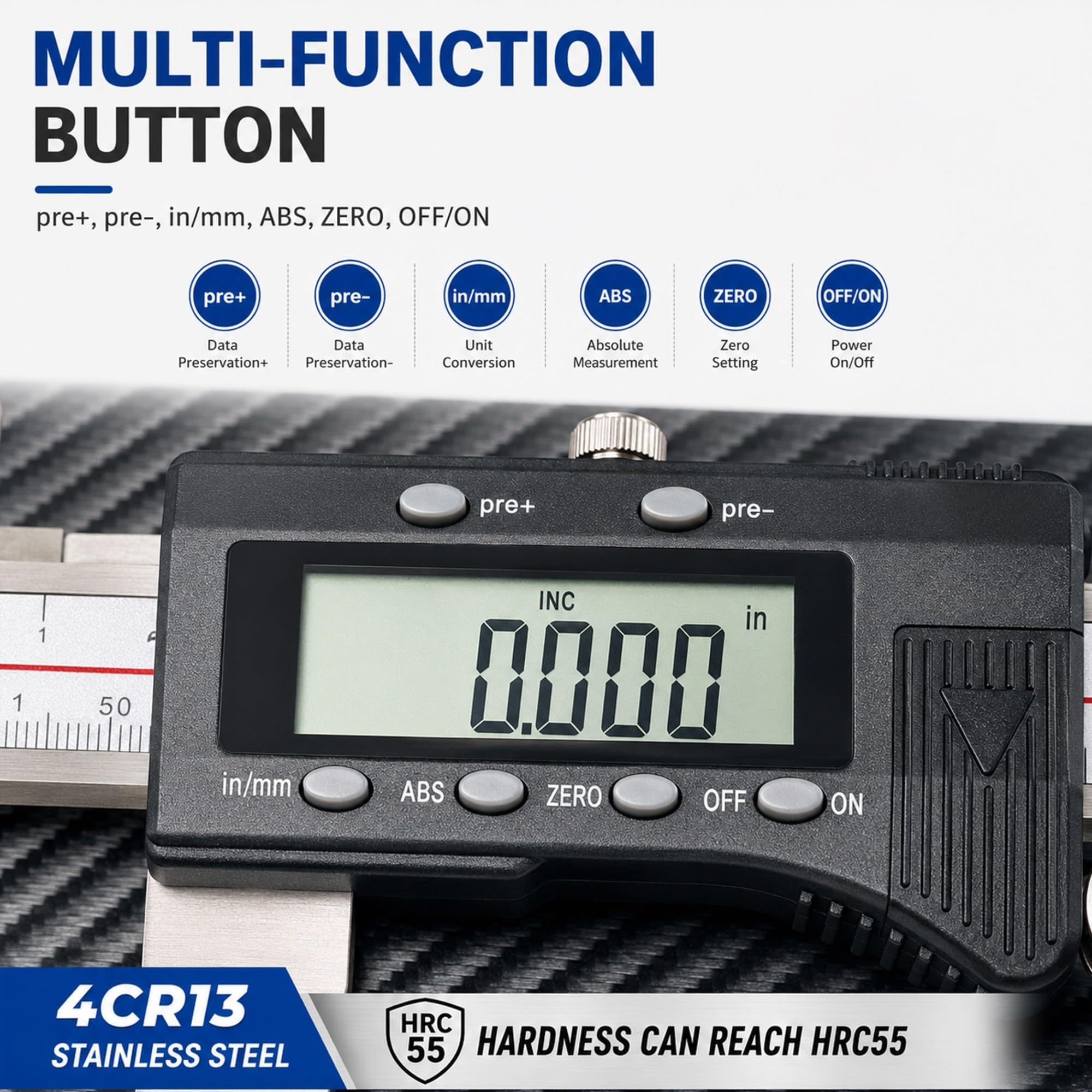 Calibre digital acero inoxidable, micrómetro electrónico con LCD grande
