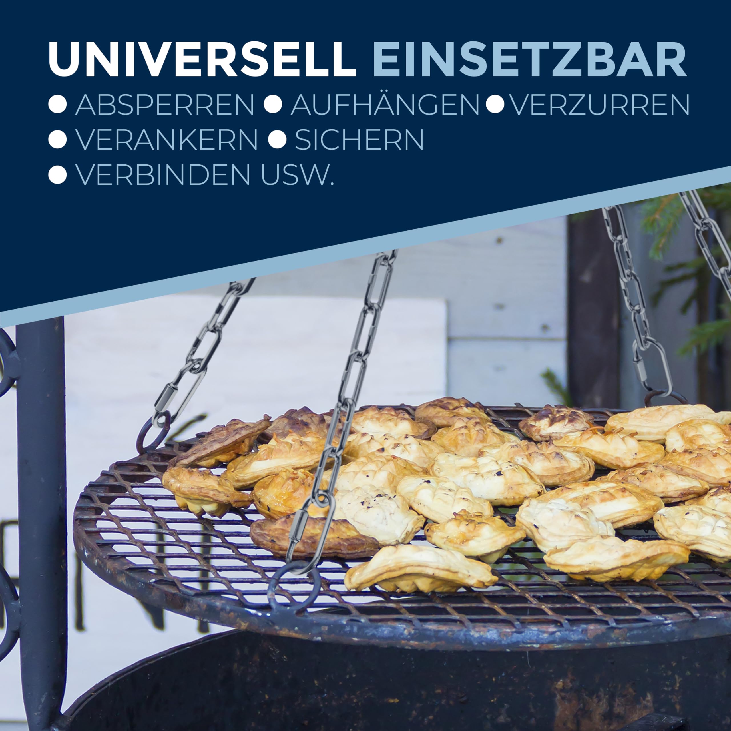 Edelstahl V4A (A4) Ketten Verlängerung 3 mm – 50 cm – 1 Ketten – inkl. 2 Schraubverbinder & 2 Schäkel – bis 350 kg