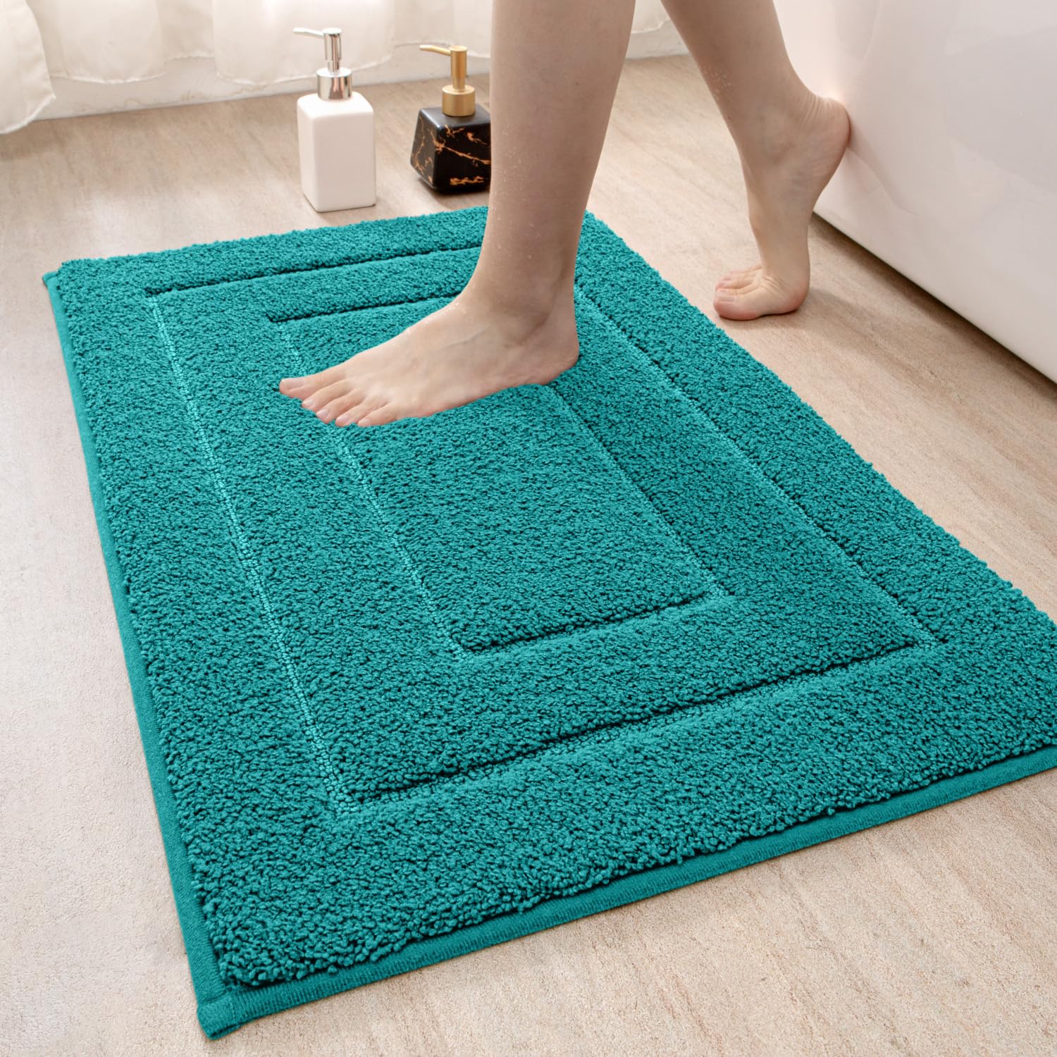 DEXI Bathroom Rug Mat, Extra Soft Absorbent Premium Bath Rug, Non-Slip Comfortable Bath Mat, Carpet for Tub, Shower, Bath Room, Machine Wash Dry, 20"x32", Teal