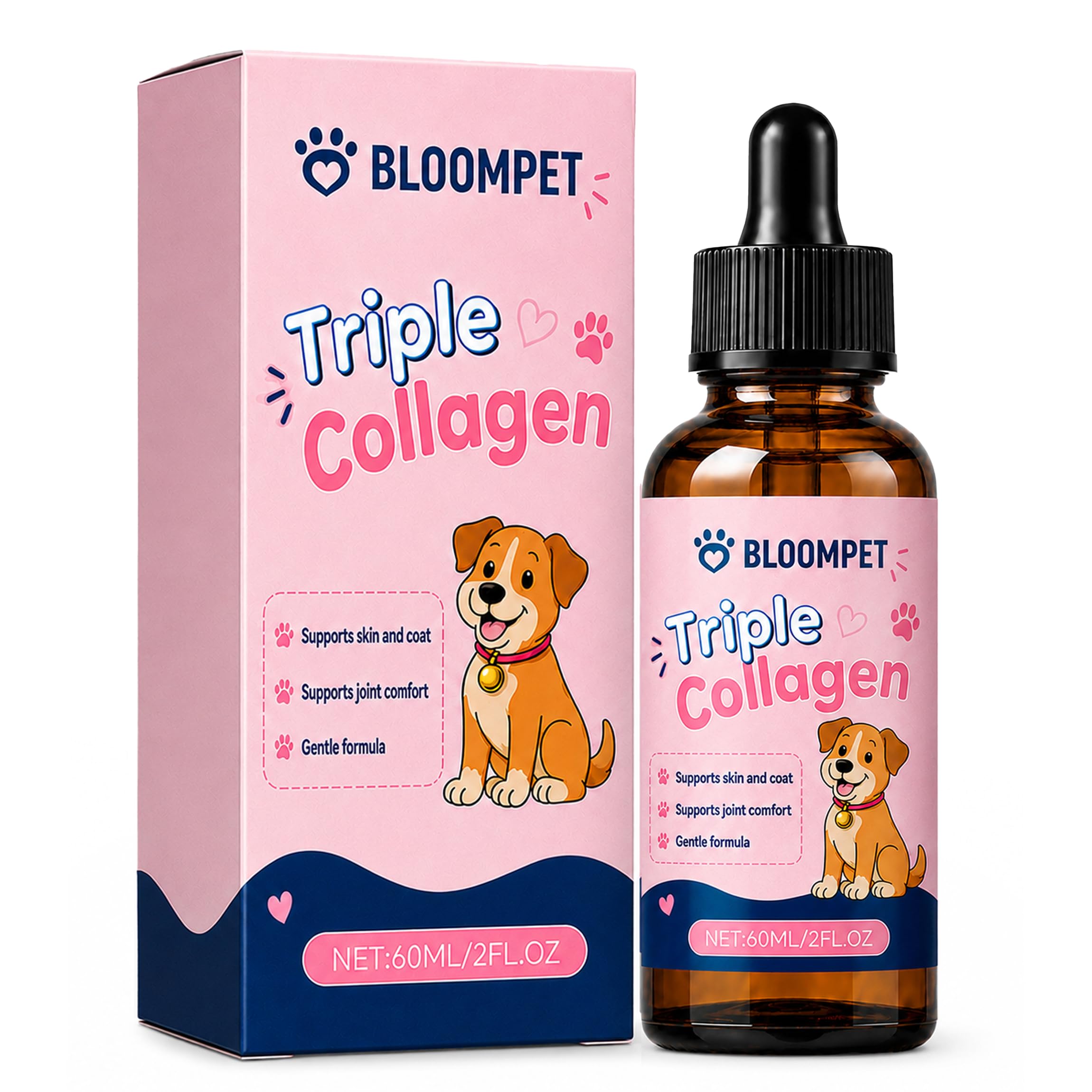 Triple Collagen for Dogs, Bloom Pet Triple Collagen for Dogs, Liquid Collagen for Dog, Shiny Coat & Digestive Wellness, No Mess, No Mix – 2 fl.oz 1 Fl Oz (Pack