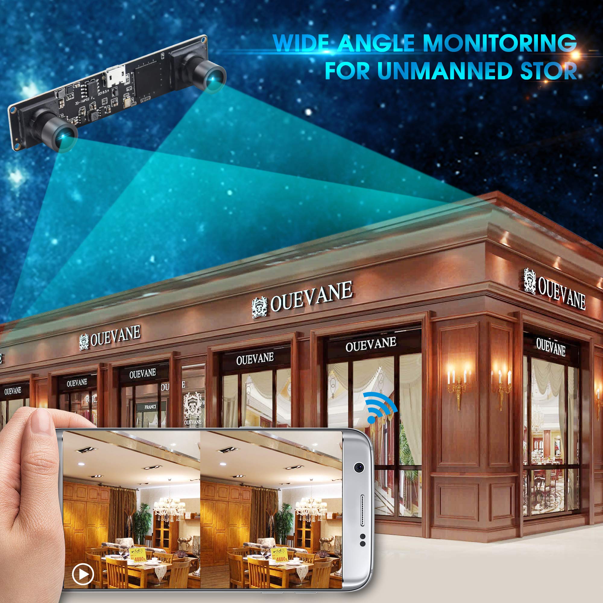 G Modulo fotocamera USB a doppio obiettivo 960p 60fps 3D stereo sincronizzato Webcam Board Modul,1,3MP Dual Lens USB con fotocamera, HD 1/3" OV9750 Webcam 90° per Windows Raspberry Pi Web Camera