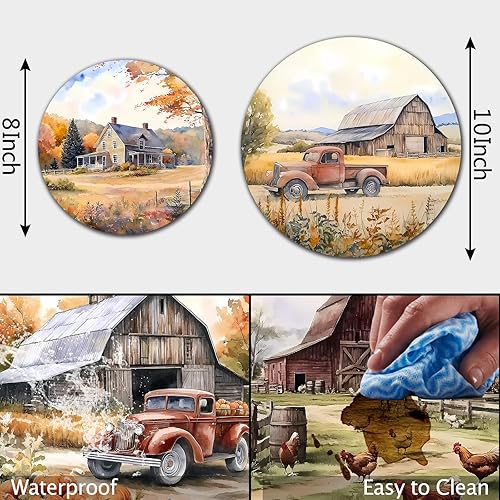 Miniatura 3 de Farmhouse Scenery - Juego de 4 fundas redondas para quemadores de estufas, 2 piezas de 8 pulgadas y 2 piezas de 10 pulgadas, fundas para quemadores