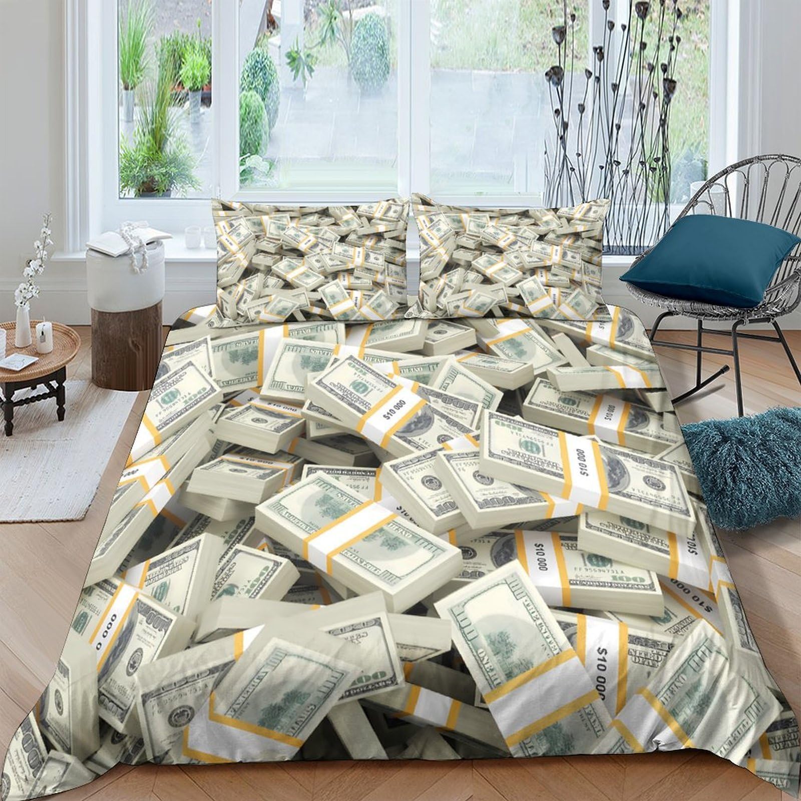 Ctjqhvkz Style-7 3D Printed Money Stack Fitted Sheet Microfiber Soft Breathable Cash Bundle Bed Cover For Bedroom Dorm Mattress Decor Single（135X200cm）