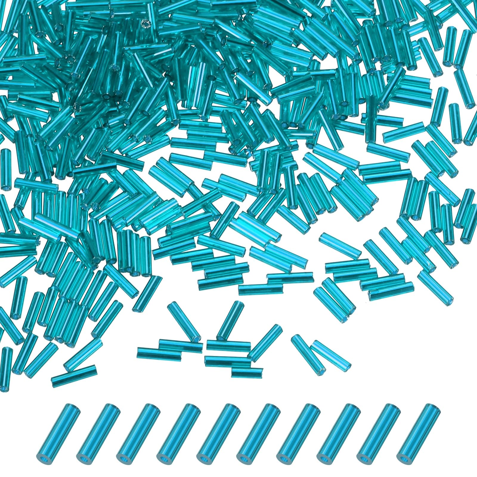 M METERXITY 1800-Pack Bugle Beads, 2x7mm Embroidery Craft Glass Bugle Tube Seed Beads for DIY Craft/Bracelet/Necklaces [Lake Blue]